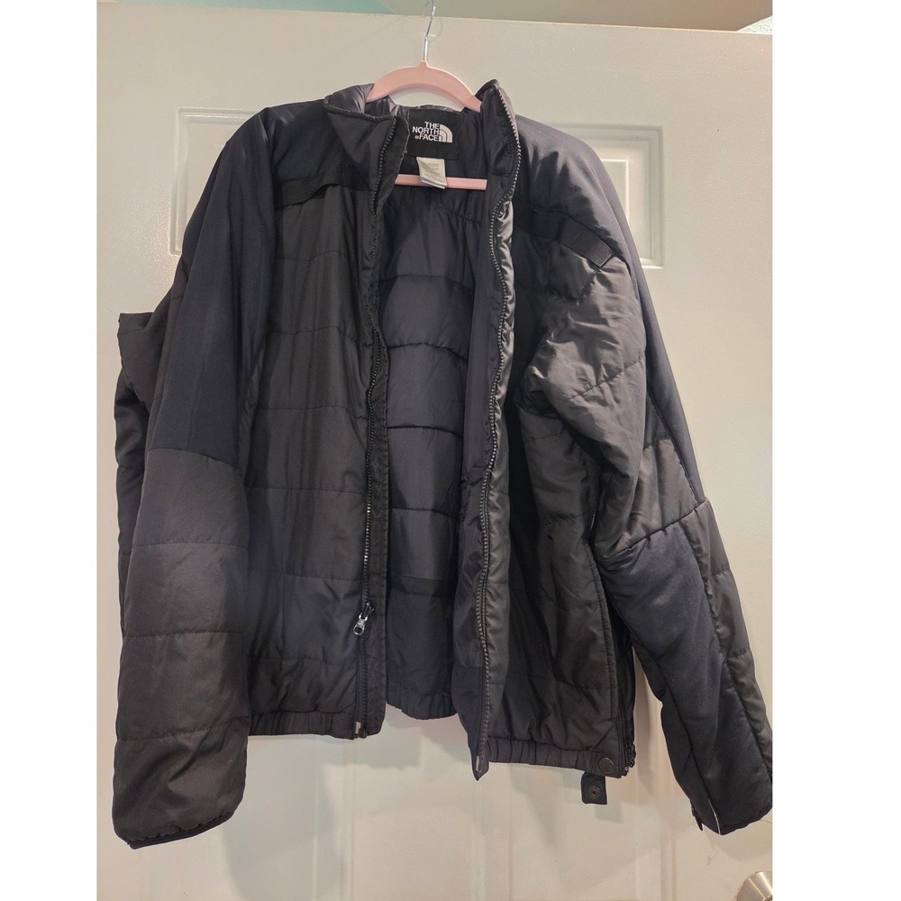 The North Face Mens XL Black Puffer Jacket Full Zip Removable Hood Quilted